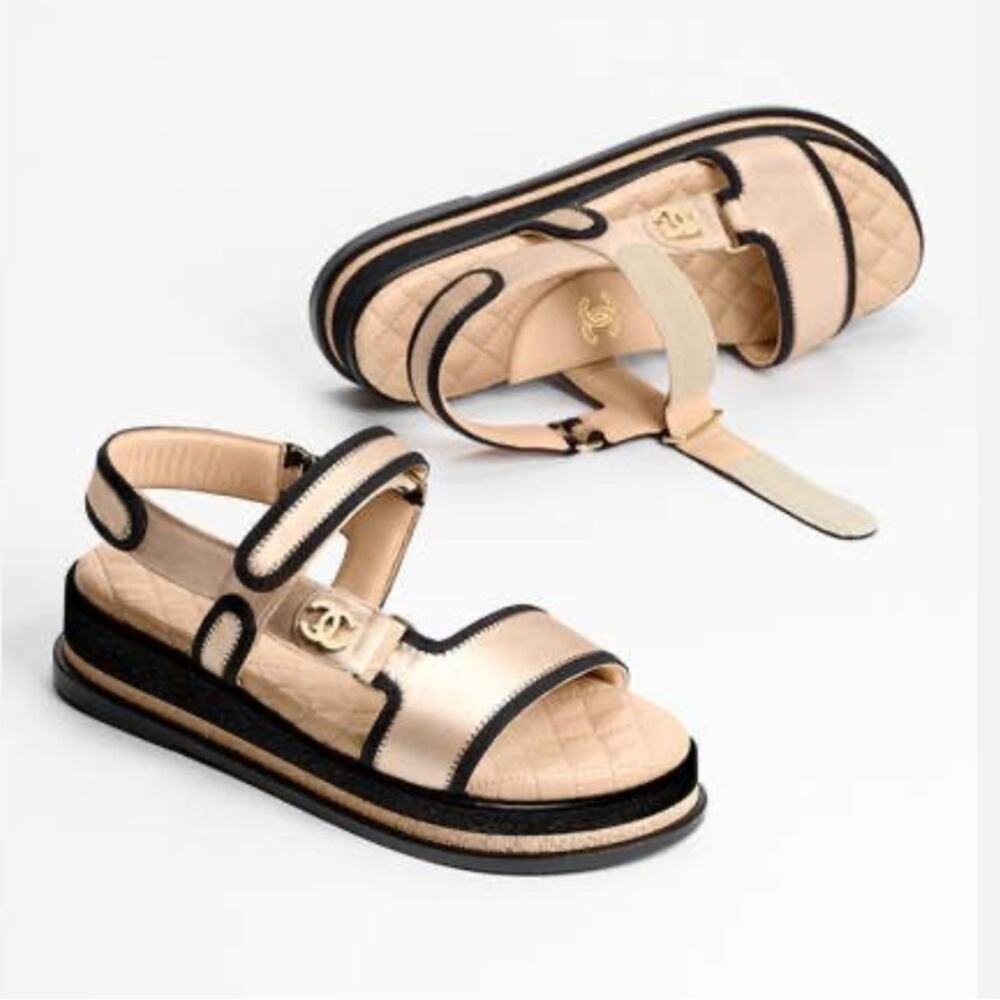 CHANEL Satin Dad Sandals Size 36.5 6 6.5 G32676